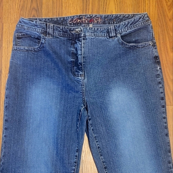 Y2K Contrast Wide Leg Jeans Women’s Size 14 Vintage 2000s Bootcut Mid Rise B44 - Picture 3 of 7